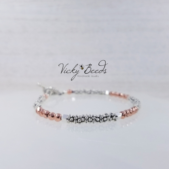 Ladies Two Tone Beaded Gemstone Toggle Bracelet - Picture 3 of 8